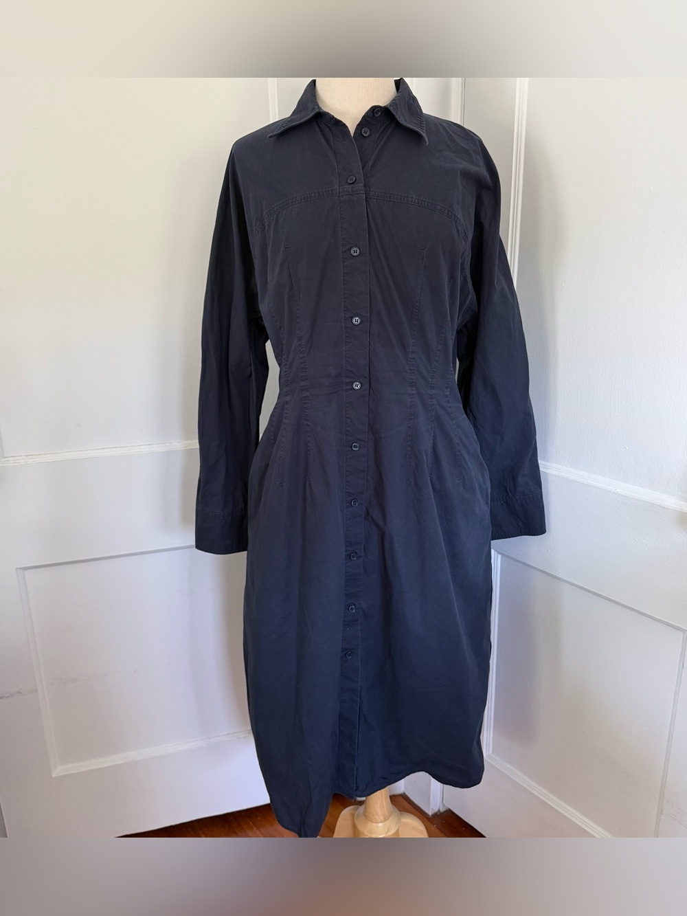 COS Navy Blue Shirt Dress Womens 12 Button Front Midi Tailored Minimalist